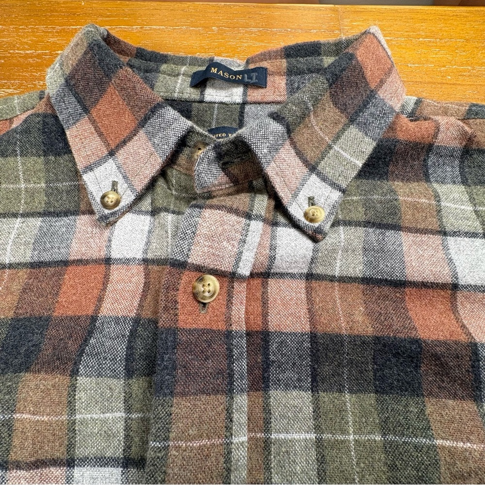 Pendleton Mason Men’s Plaid Flannel Shirt Button Down Orange Brown Cream Green - Picture 5 of 10